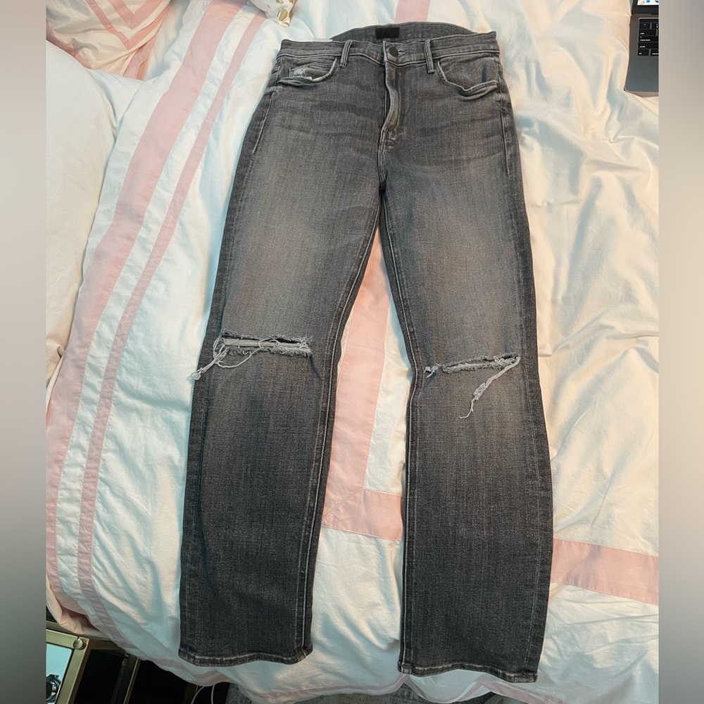Mother denim black light wash skinny jeans